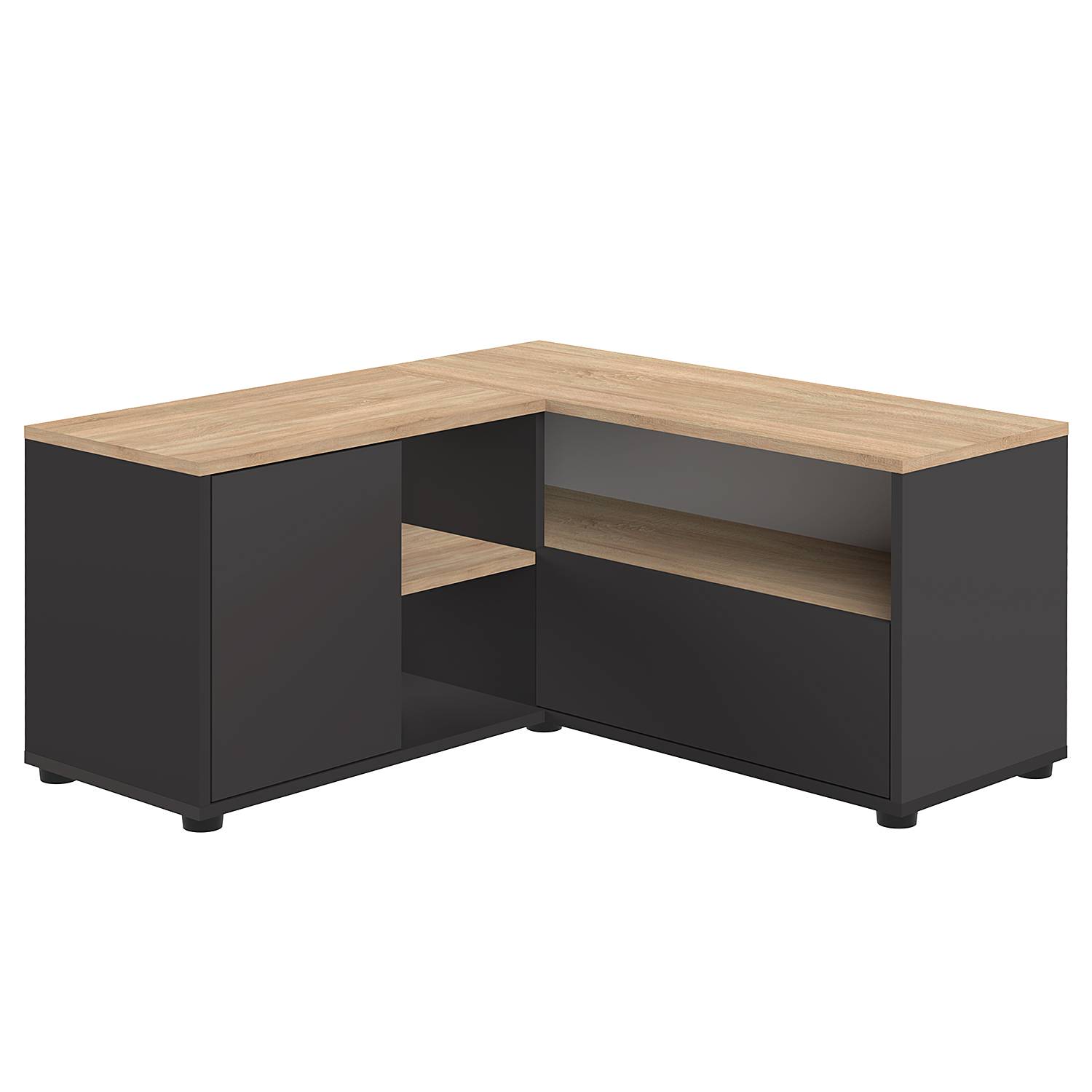 Mobile TV BAÏTA Helena | Legno Ingegnerizzato Effetto Rovere Chiaro | 90 Cm Larghezza | Con Anta In Vimini E Scomparti Passacavi | Stile Bohémien Chic | Per Salotto O Camera