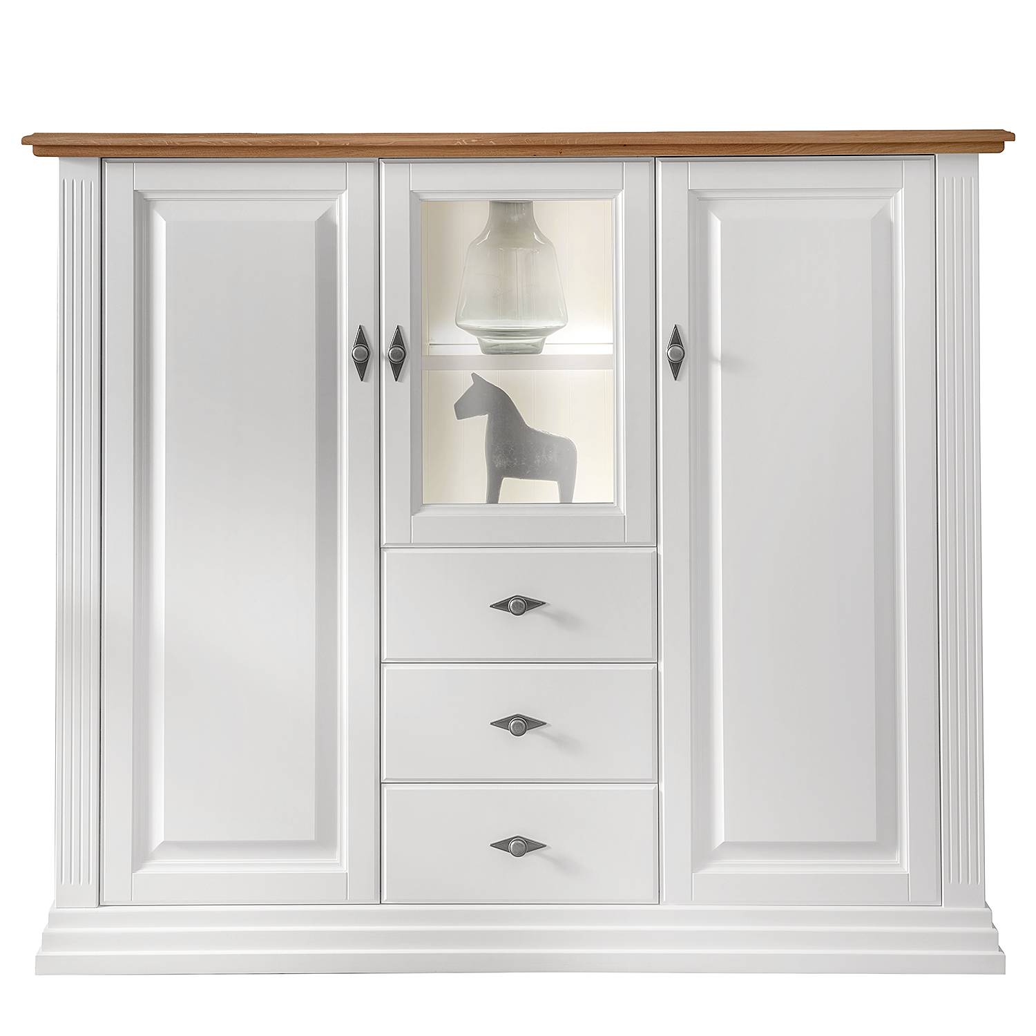 Buffet blanc en pin massif 167 cm BIANCA 4 portes KaYu Intérieur