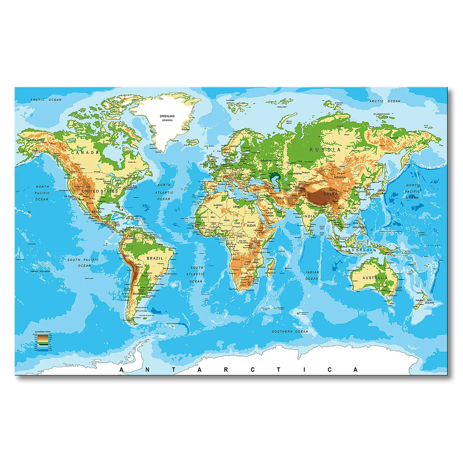 Leinwandbild Physical Worldmap