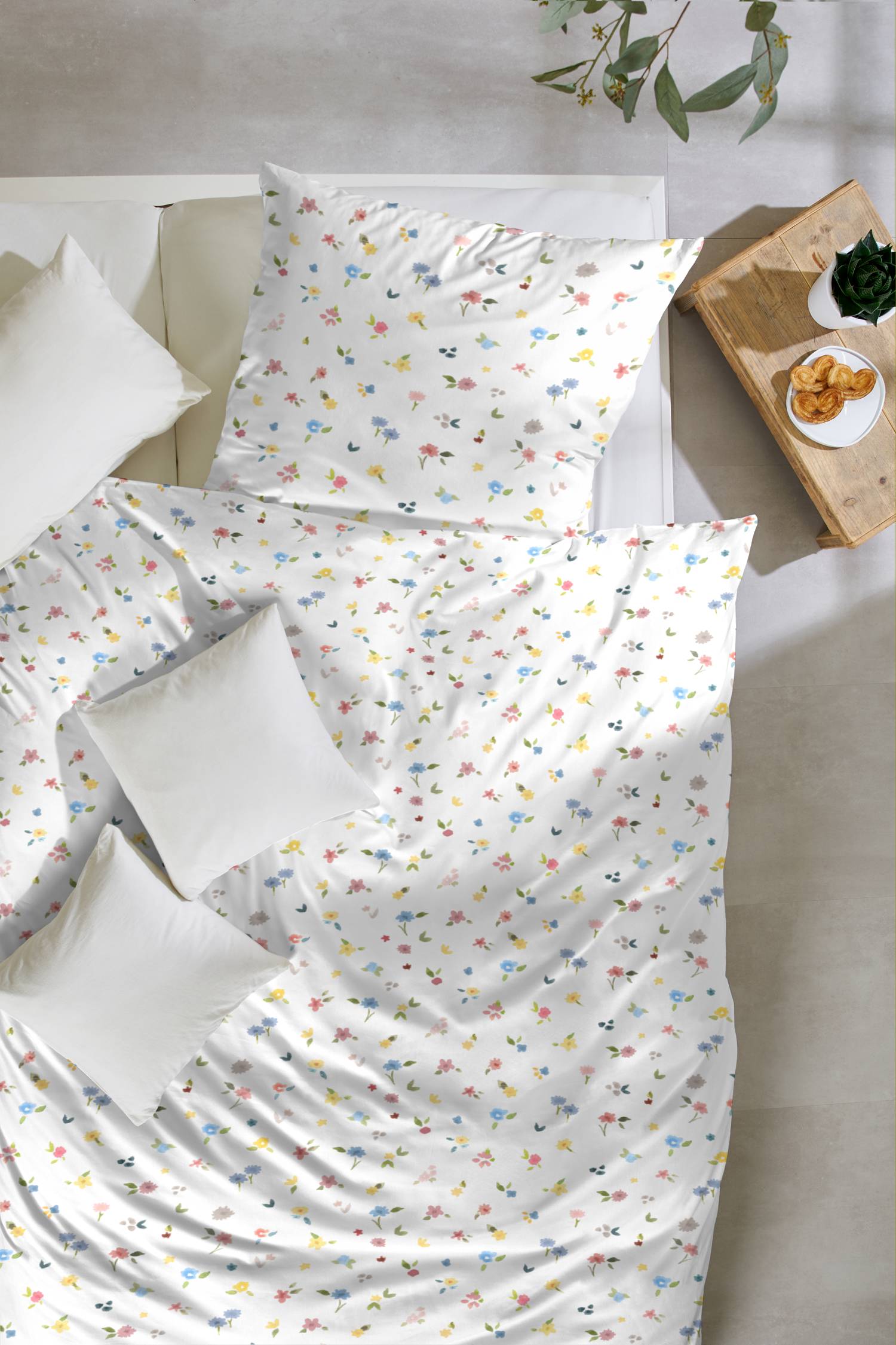 Le Linge De Jules Copripiumino Matrimoniale 220x240 + 2 Federe 63x63 – Puro Cotone 57 Fili, Certificato OekoTex, Stampato Bloom