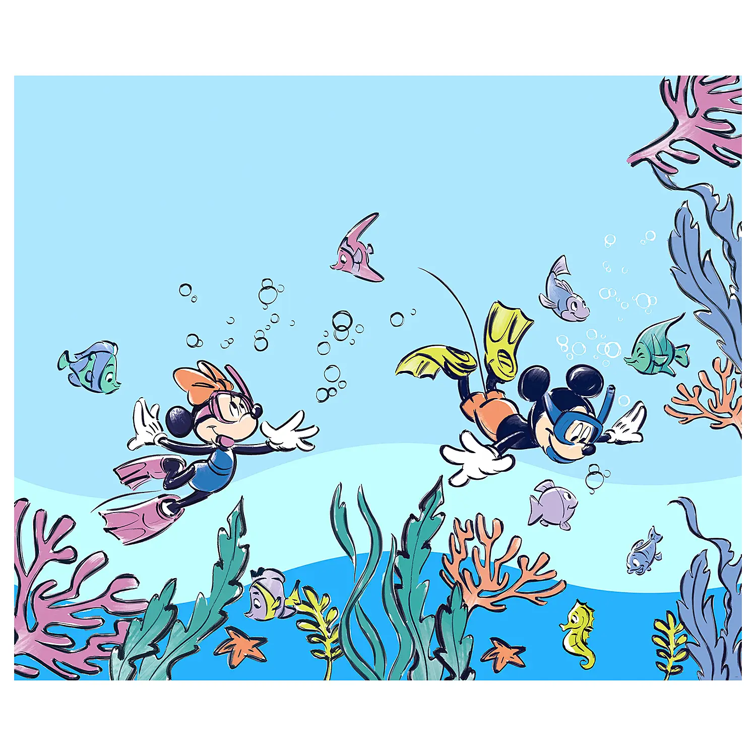 Vliestapete Mickey & Minnie Coral Reef