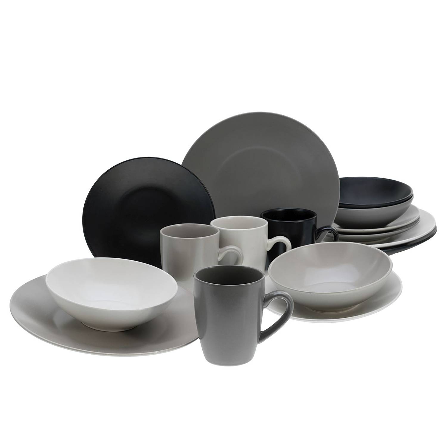 CreaTable Manhattan – Servizio Piatti 16 Pezzi In Gres Porcellanato – Colori Opachi: Nero, Grigio, Tortora, Crema