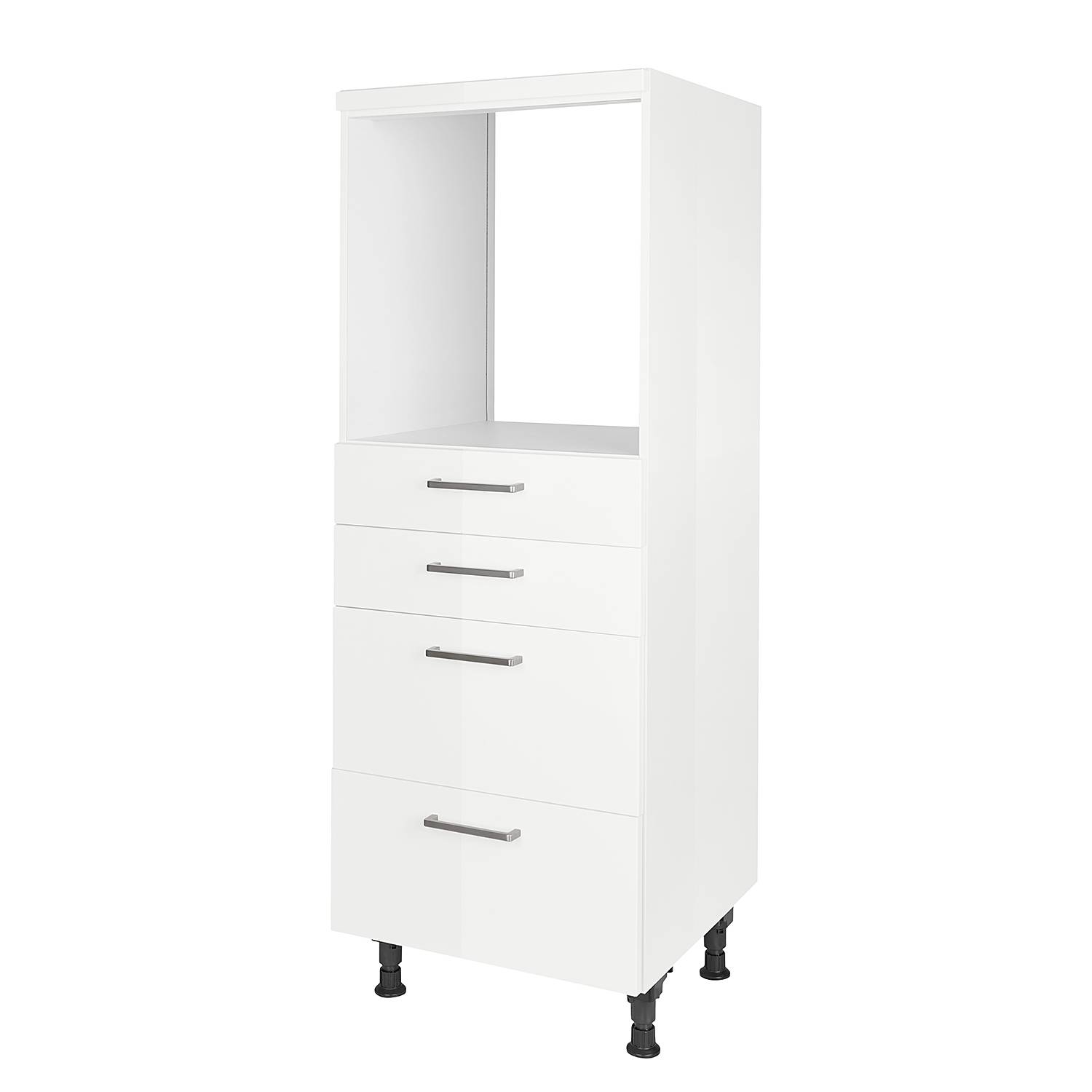 Laclar Küchenschrank Weiß Hochglanz - Mit Metabox-Schubladen & Grifflosem Design