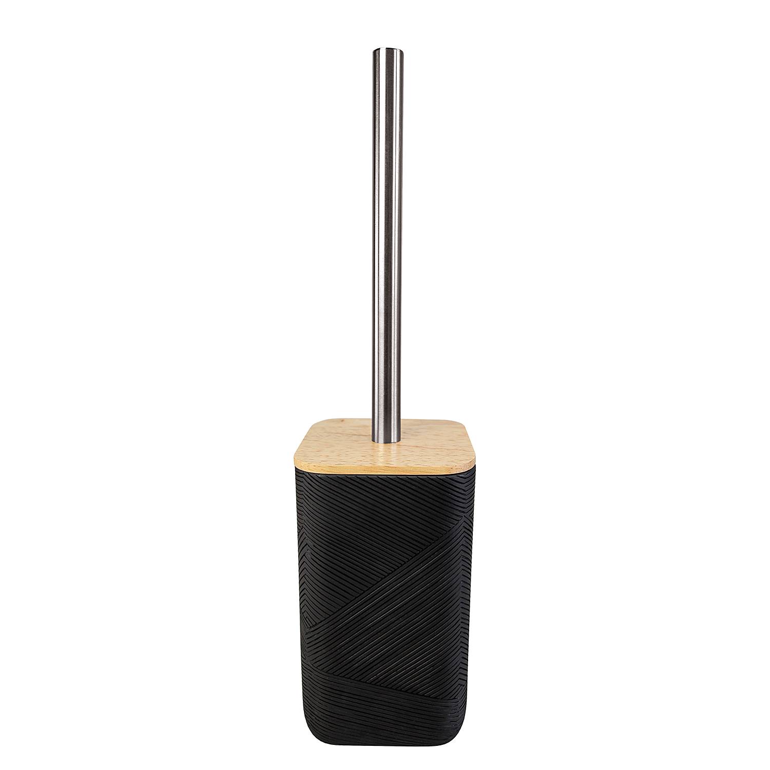 Kleine Wolke WC-Bürstenhalter 'Crossover' – Schwarz, Aus Polyresin & Bambus, 9,6x9,6x37 Cm