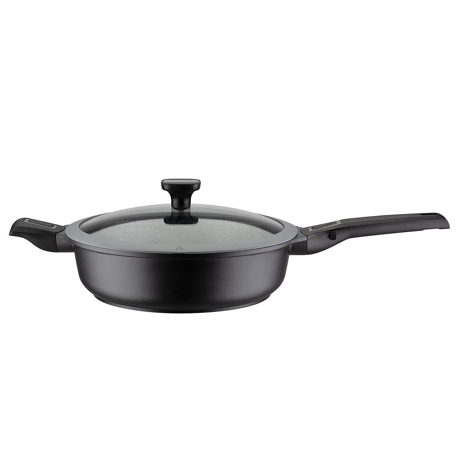 GSW 167864 Easy Click kookpan met glazen deksel en afneembare handgrepen, aluminium, zwart, diameter 28 cm