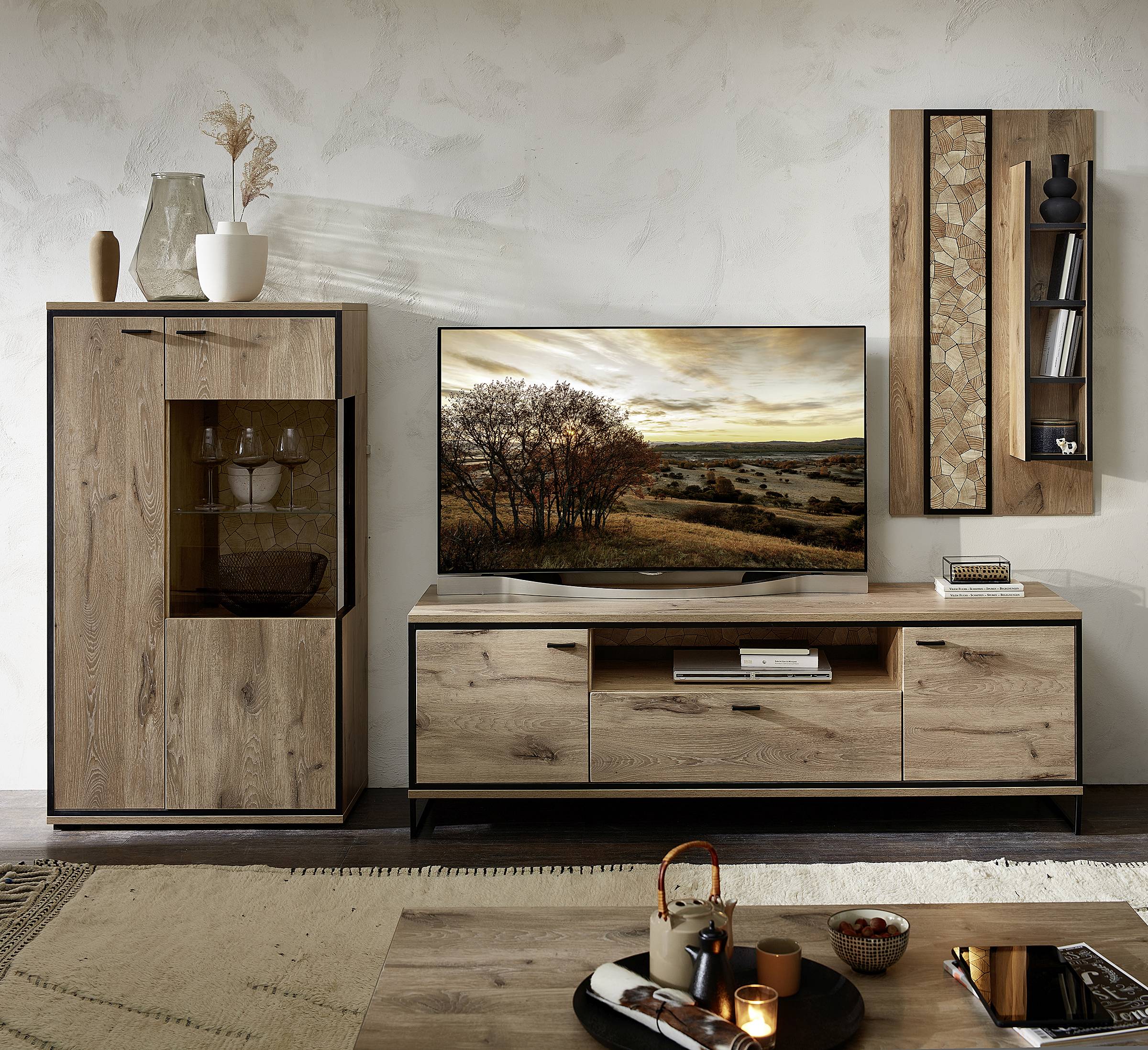 Elegant wandmeubel Balestrand 181, kleur: wit / zwart - Afmetingen: 160 x 270 x 40 cm (H x B x D