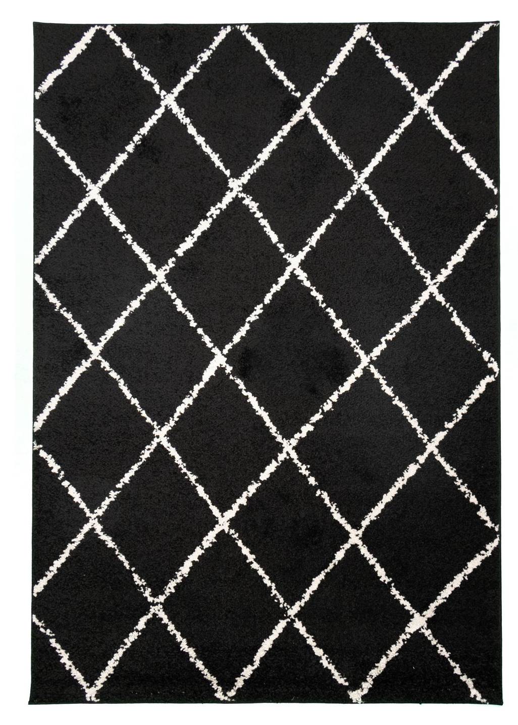 Hochflor Teppich Rund - Grand Dots Creme Schwarz, Skandinavisch