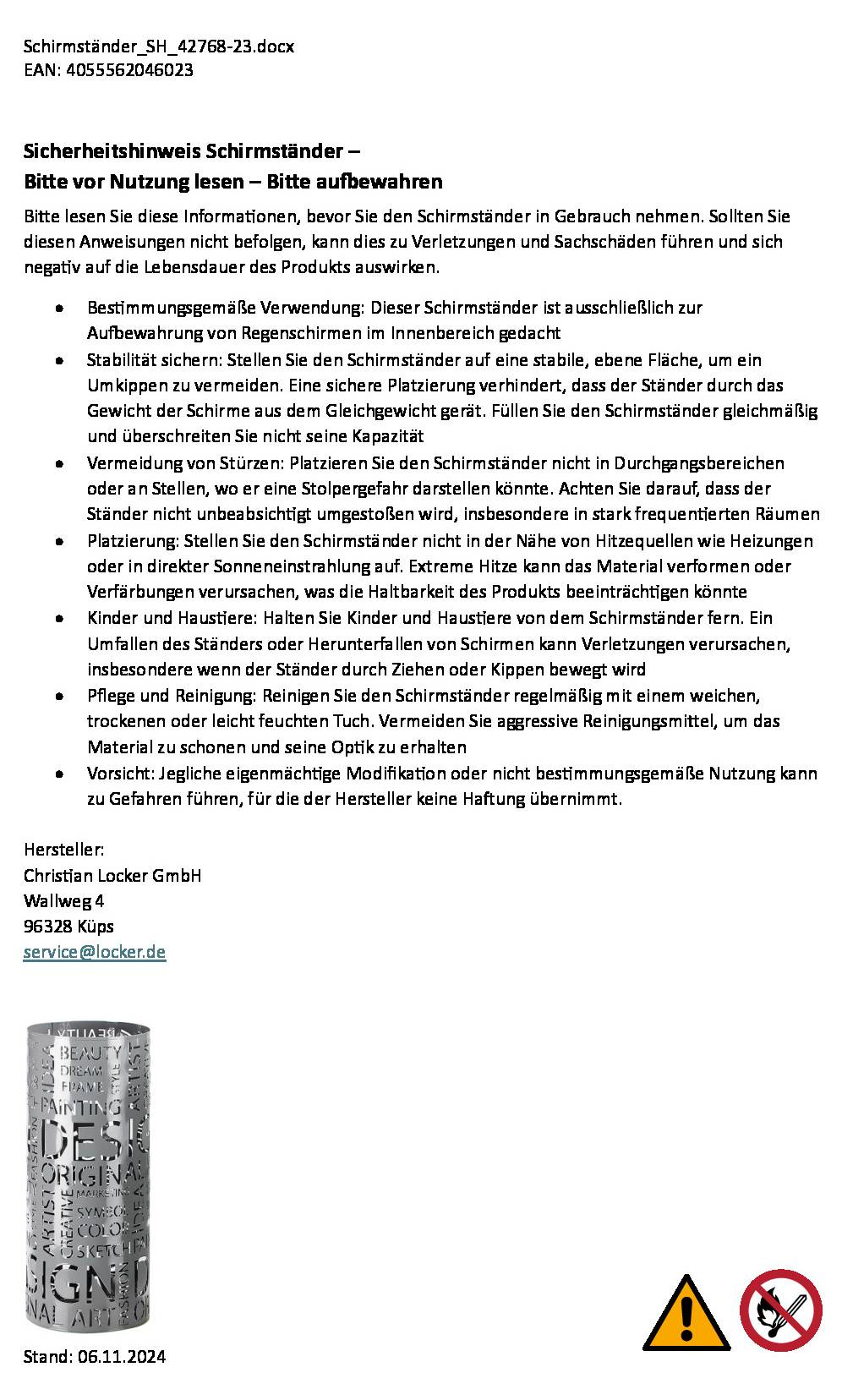 Kobolo Schirmständer 'LETTERS' – Graues Metall-Design Mit Abtropfschale | Moderner Eingangsbereich