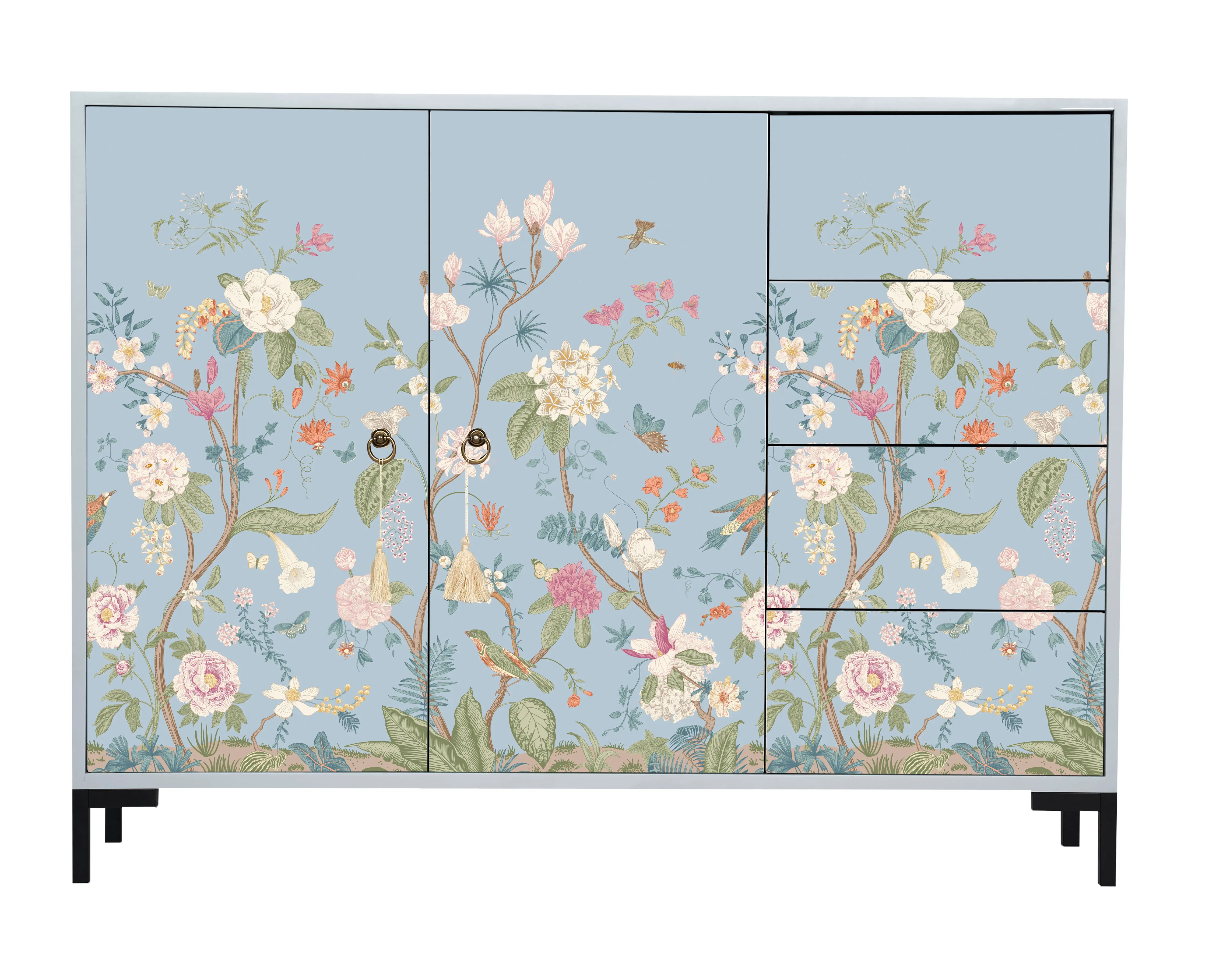 Sideboard mit Blumendruck Graues