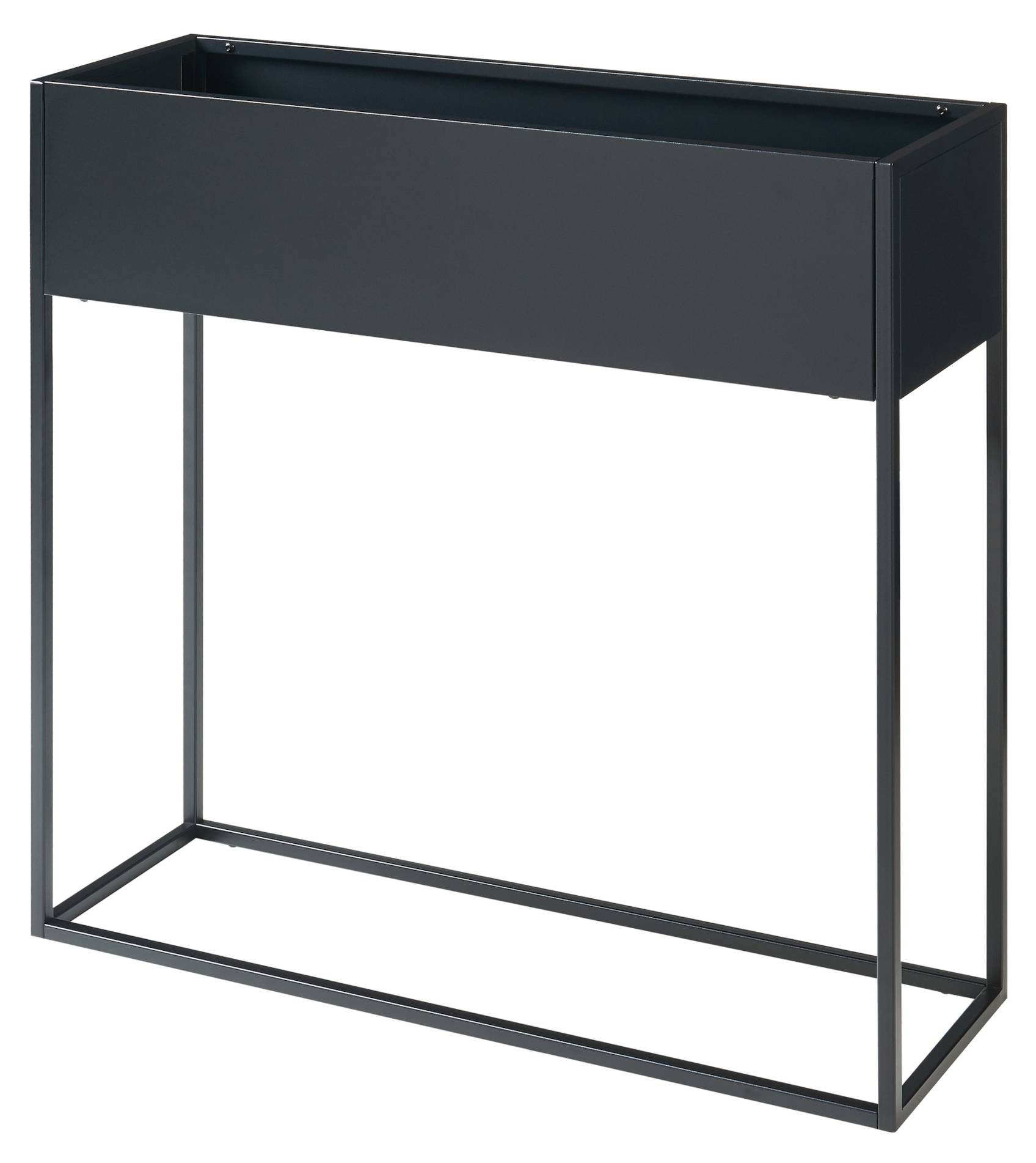 Porte-Plantes Surélevé En Acier Noir - Avec Bac Intégré Et Étager - 80x80x25 Cm - Décoration Salon/Bureau