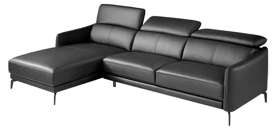 Rindsleder schwarzem Chaiselongue-Sofa