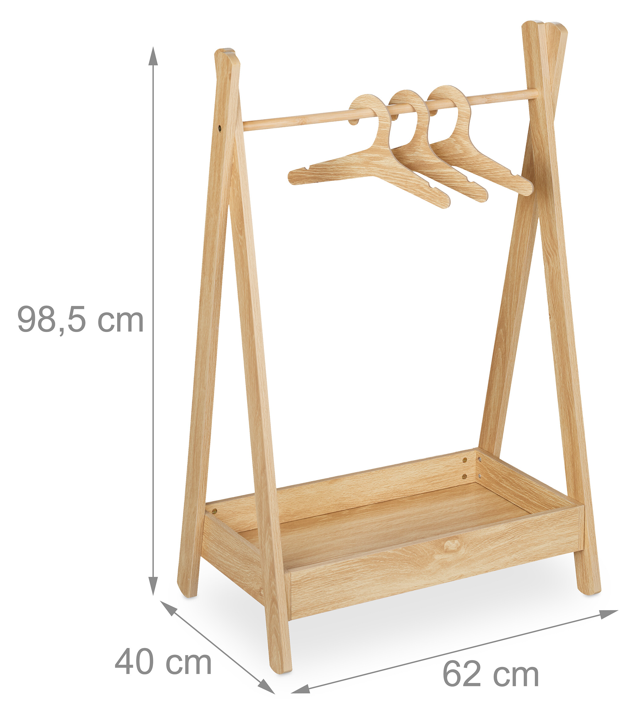 Relaxdays kledingrek kinderen, garderobe voor kinderkamer, met vak, HBD: 99 x 64,5 x 42 cm, kinderkledingrek, gekleurd