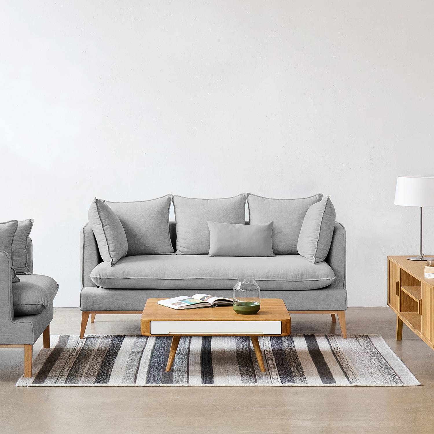 home24 Mørteens Sofa Sulviken 3-Sitzer Grau Webstoff 187x98x85 cm