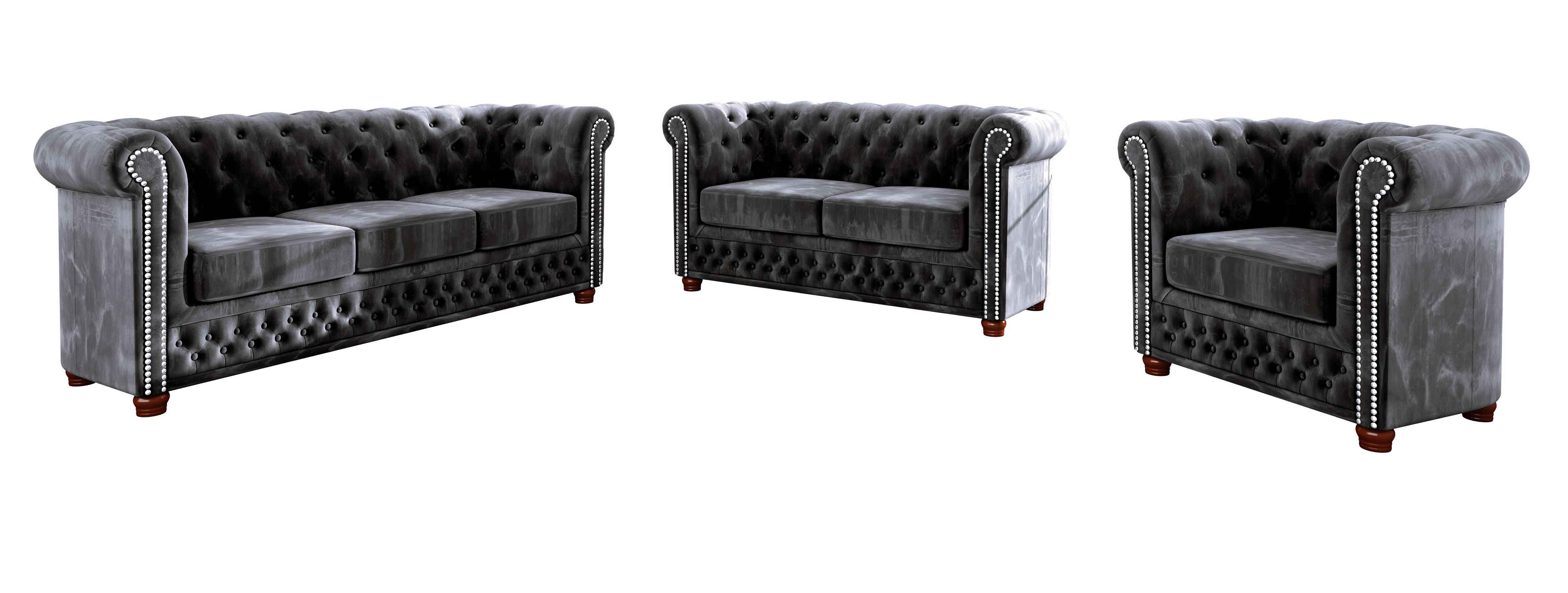 Luxus 3er Sofa Edinburgh eckige Füße, Eckige Füße, schwarz