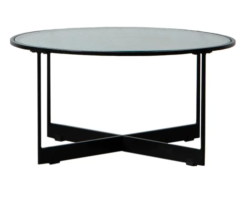 Runder Tisch schwarzem Eisen, Glas