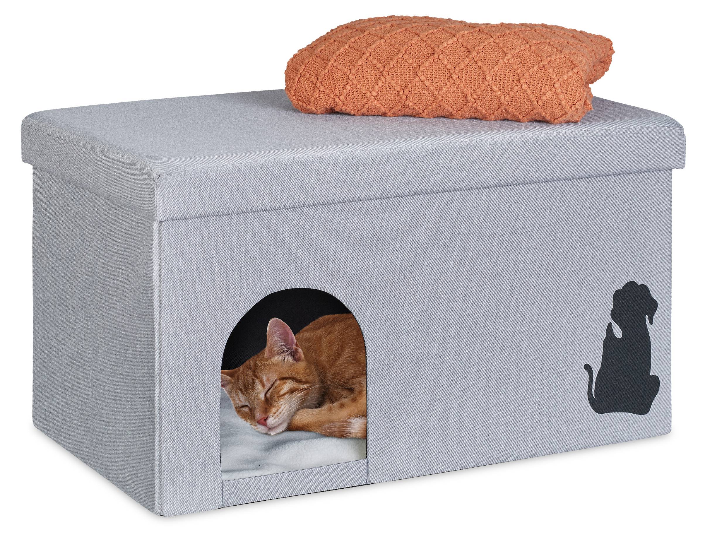 Relaxdays Kattenmand Poef – Iglo Voor Katten En Kleine Honden, Vouwbaar, Grijs, 42x38x38 Cm