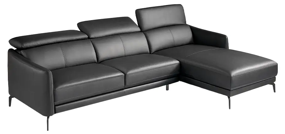 schwarzem Rindsleder Chaiselongue-Sofa