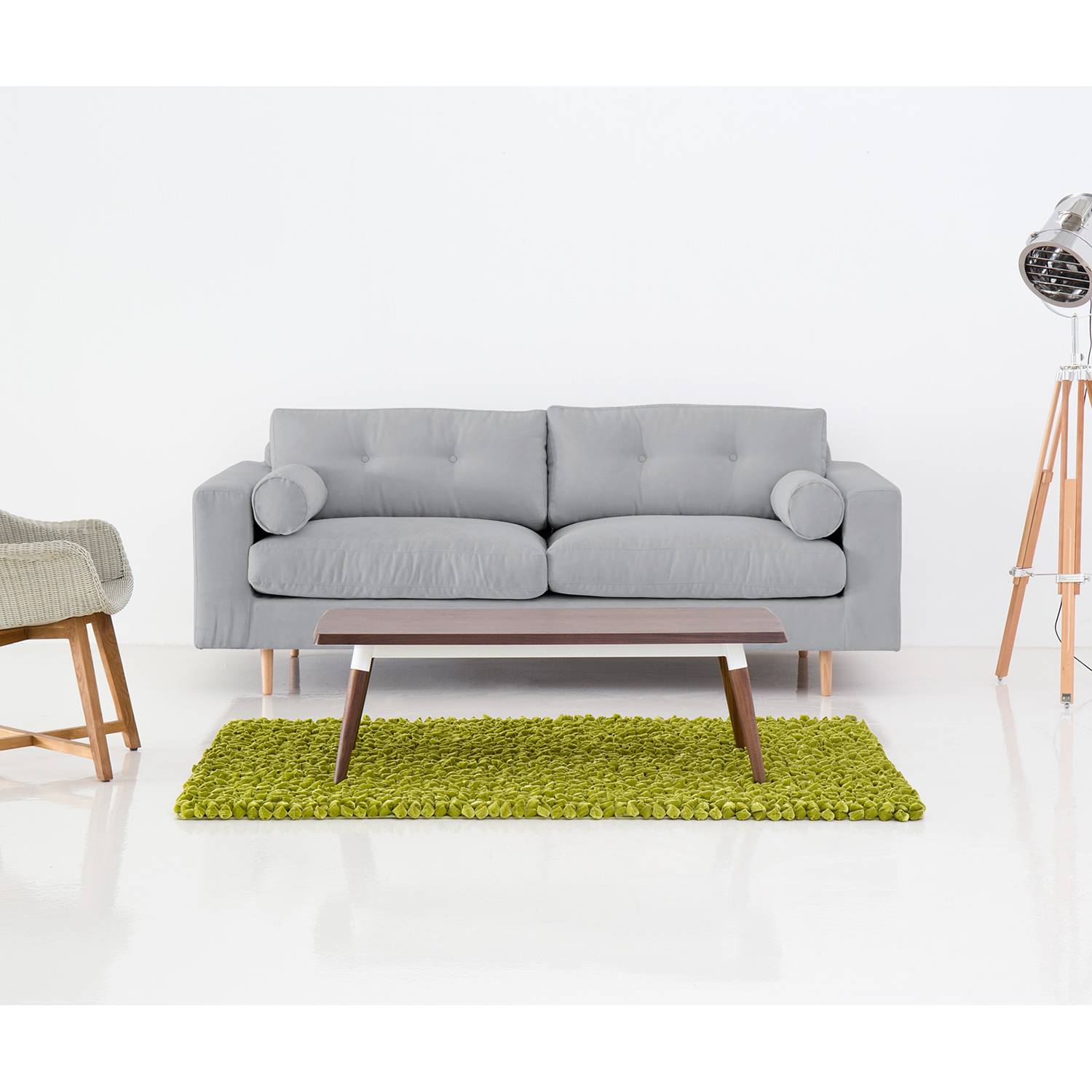 home24 Studio Copenhagen Sofa Marlon 3-Sitzer Grau Webstoff 214x80x90 cm