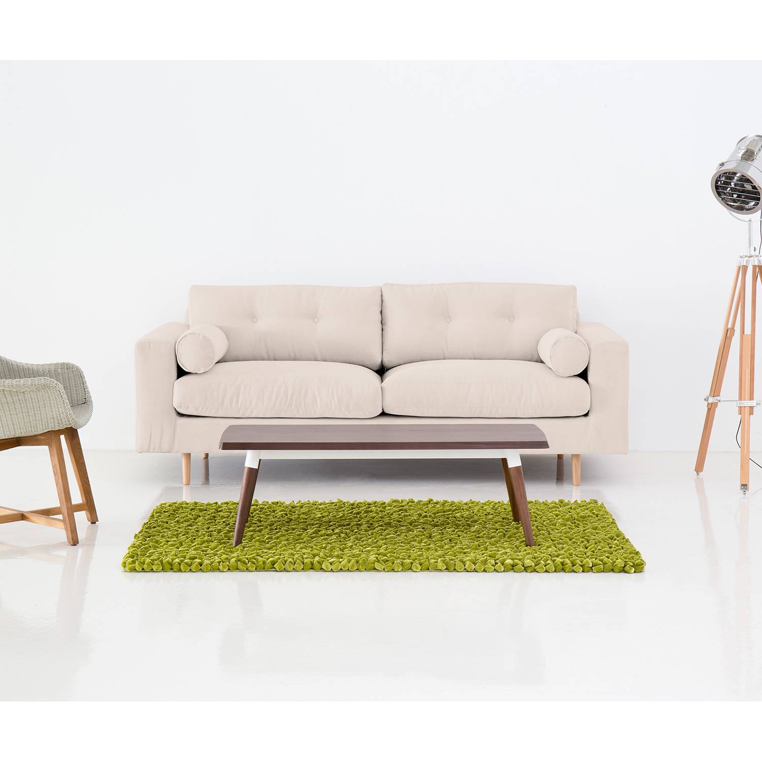 home24 Studio Copenhagen Sofa Marlon 3-Sitzer Hellbeige Webstoff 214x80x90 cm
