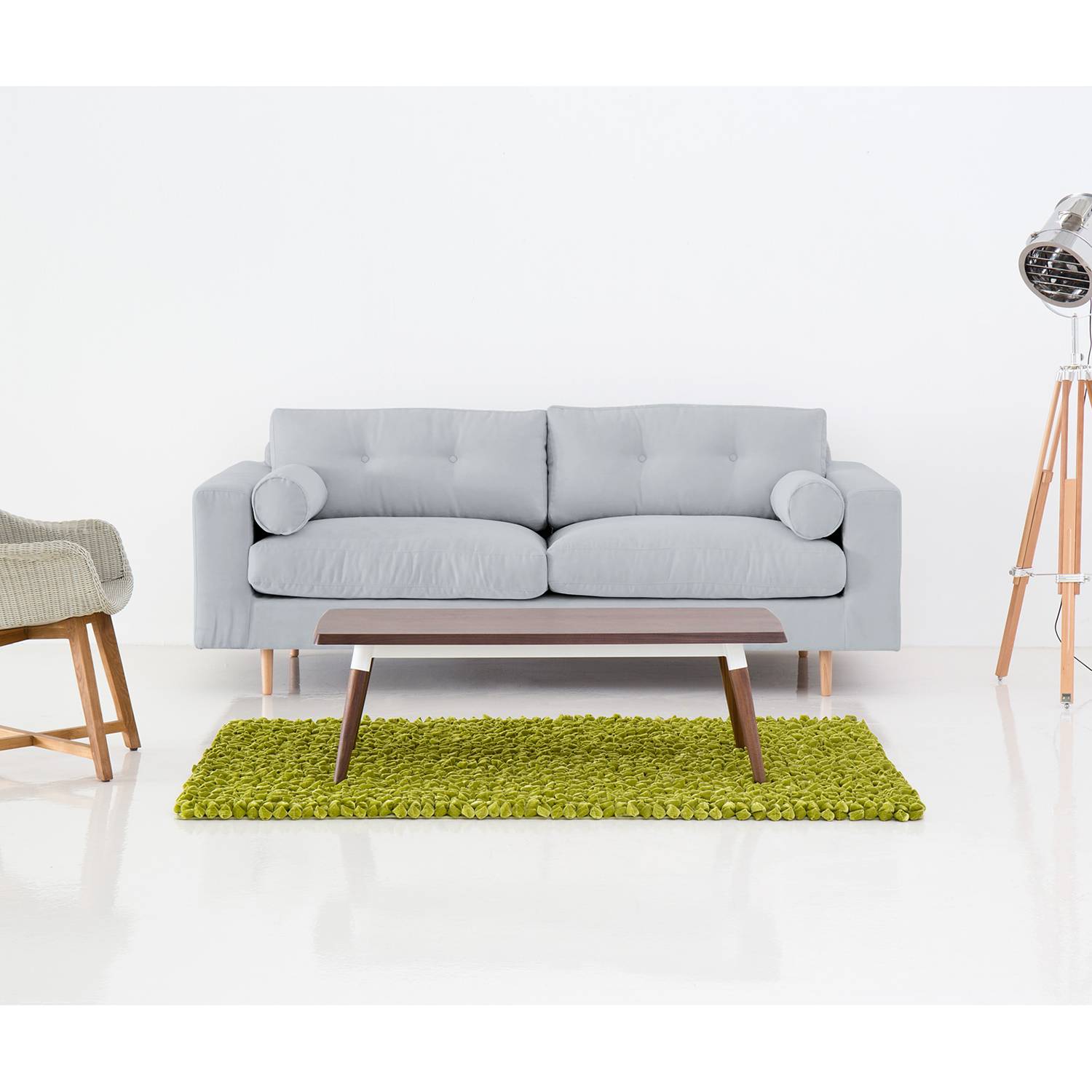 home24 Studio Copenhagen Sofa Marlon 3-Sitzer Silber Webstoff 214x80x90 cm