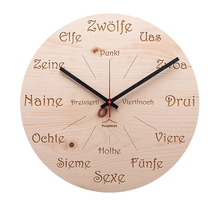 Design Wanduhr Uhrform Zirbe rund