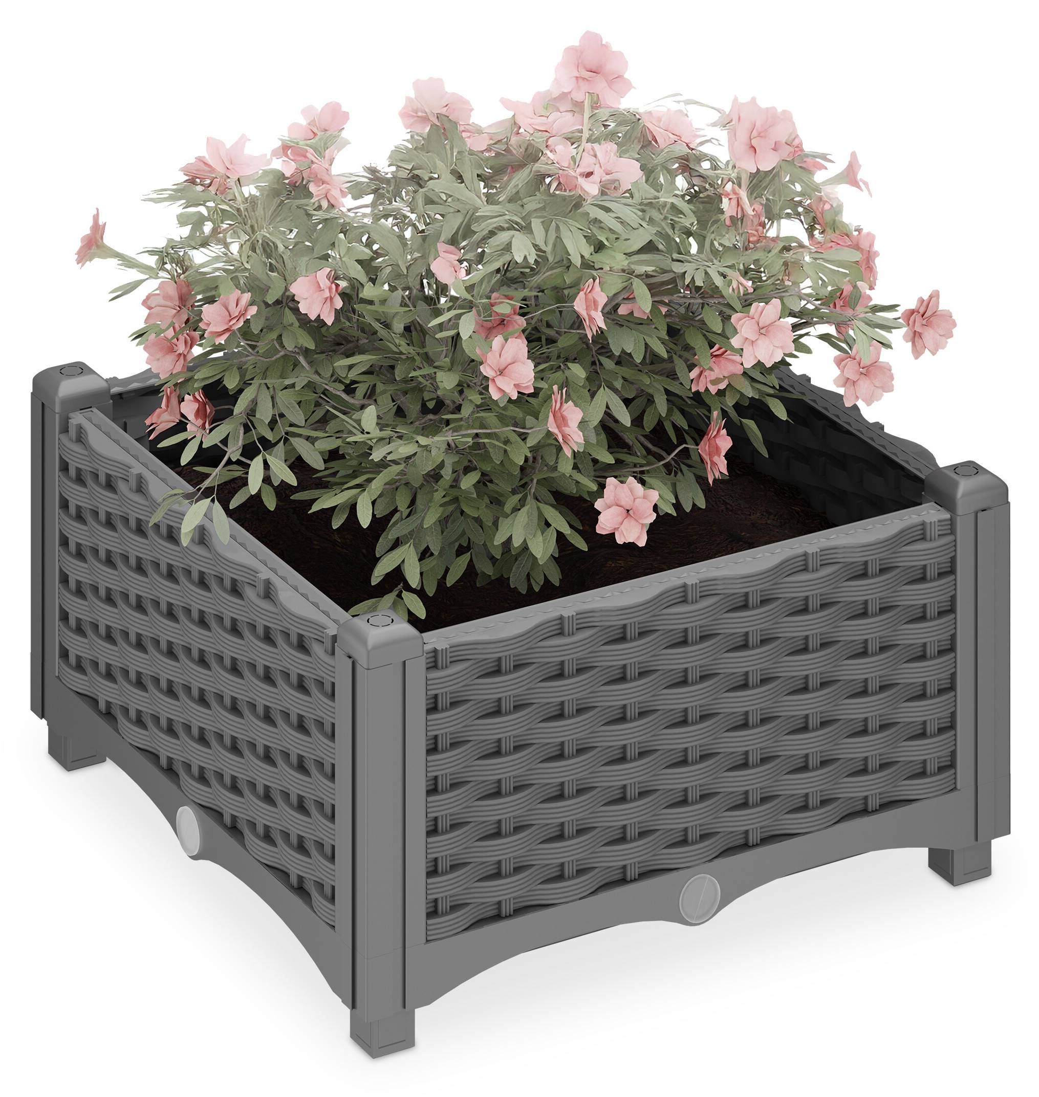 Pflanzkübel Aus Rattan-Optik, Anthrazit, 40 Cm - UV-beständig Für Draußen & Drinnen