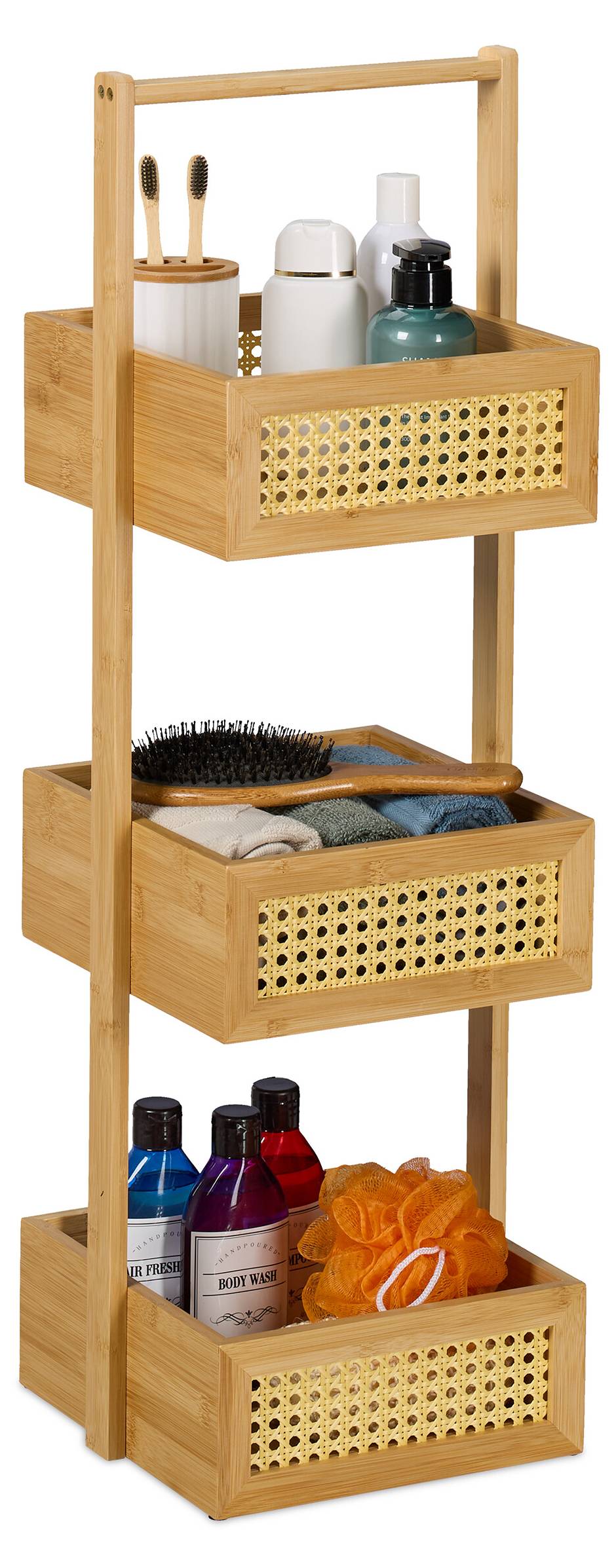Badkamerrek/opbergkast bamboe 4-laags 33 x 32 x 108 cm | Fun en Feest