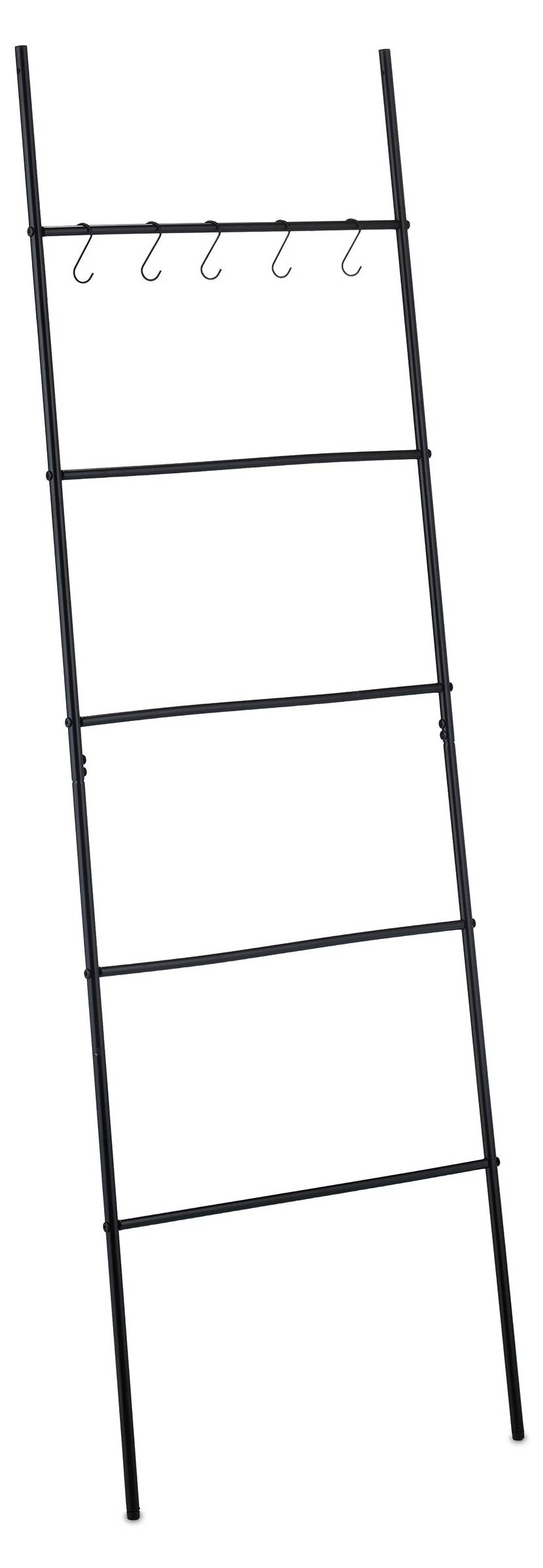 Échelle Porte-Serviettes Relaxdays - 5 Barres En Bambou Et Fer, 164x45x2 Cm, Blanc/Nature, Sans Perçage