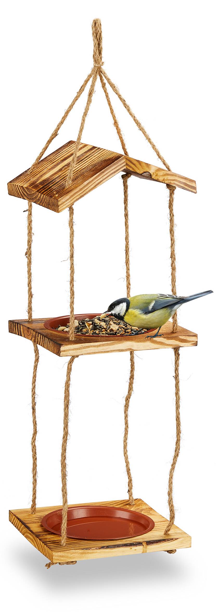 Mangeoire Pour Oiseaux Sauvages à Suspendre Ou Poser - Bois De Sapin Avec Toit Ouvrant, 24x30x21 Cm