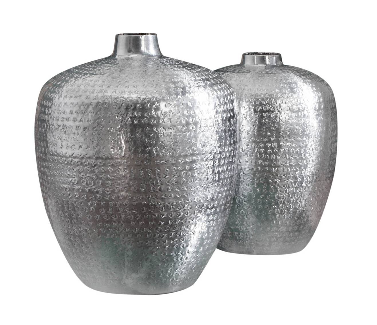 Elegantes Vasen-Set Oriental 2-teilig – Silber, Hammerschlag-Design, 44 Cm & 33 Cm Hoch, Antik-Optik