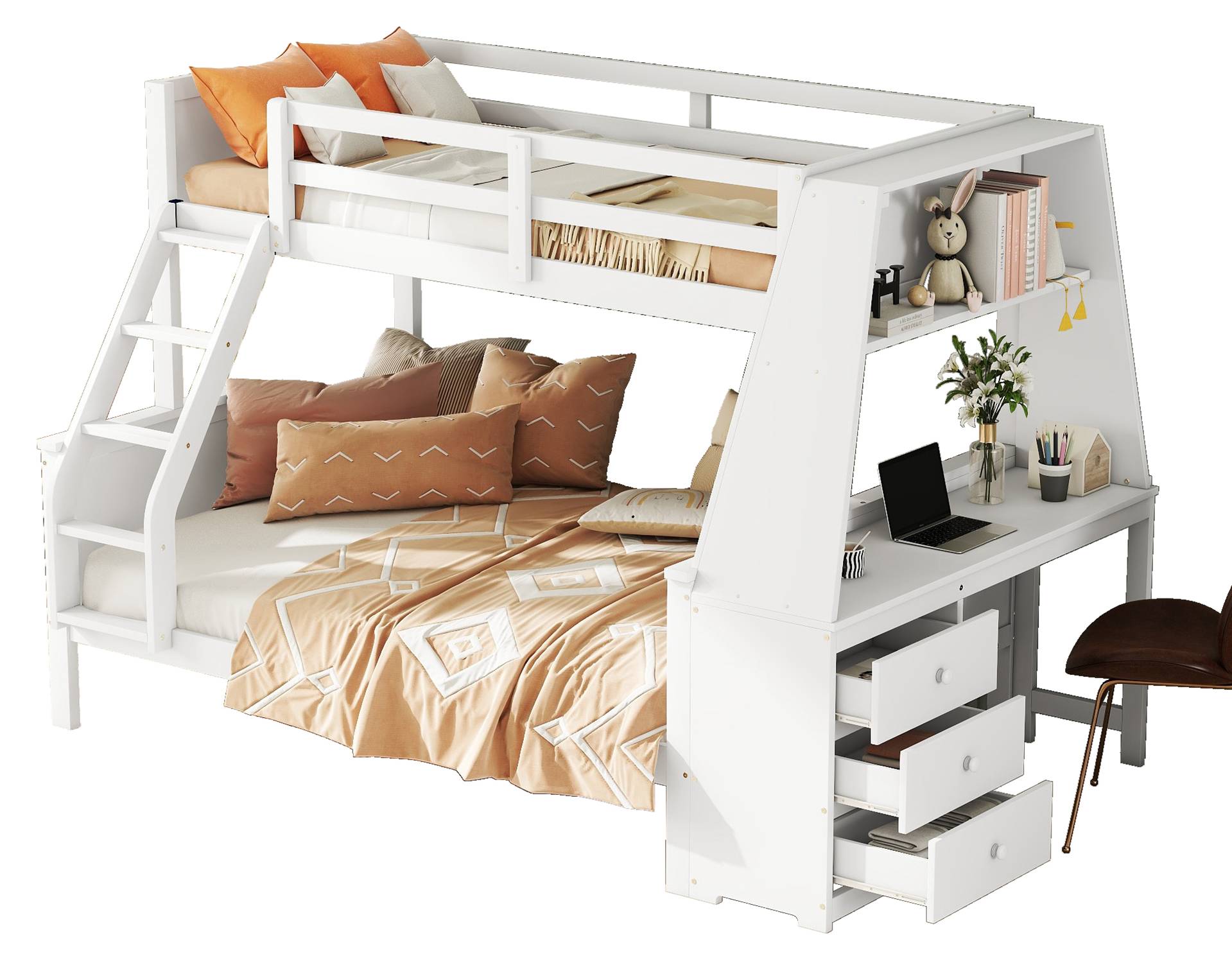 Lit superposé avec bureau blanc 90x190 cm bois de pin massif | Leroy Merlin