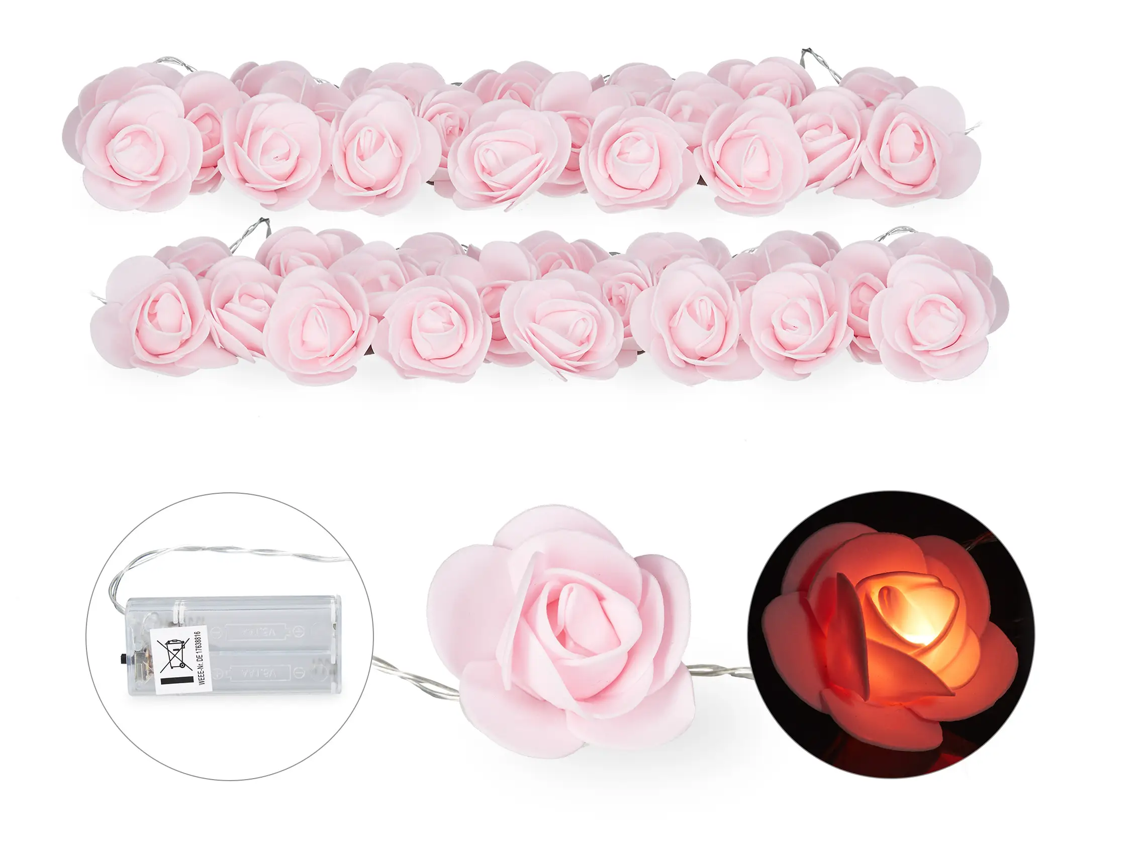 2x Rosen rosa Lichterkette