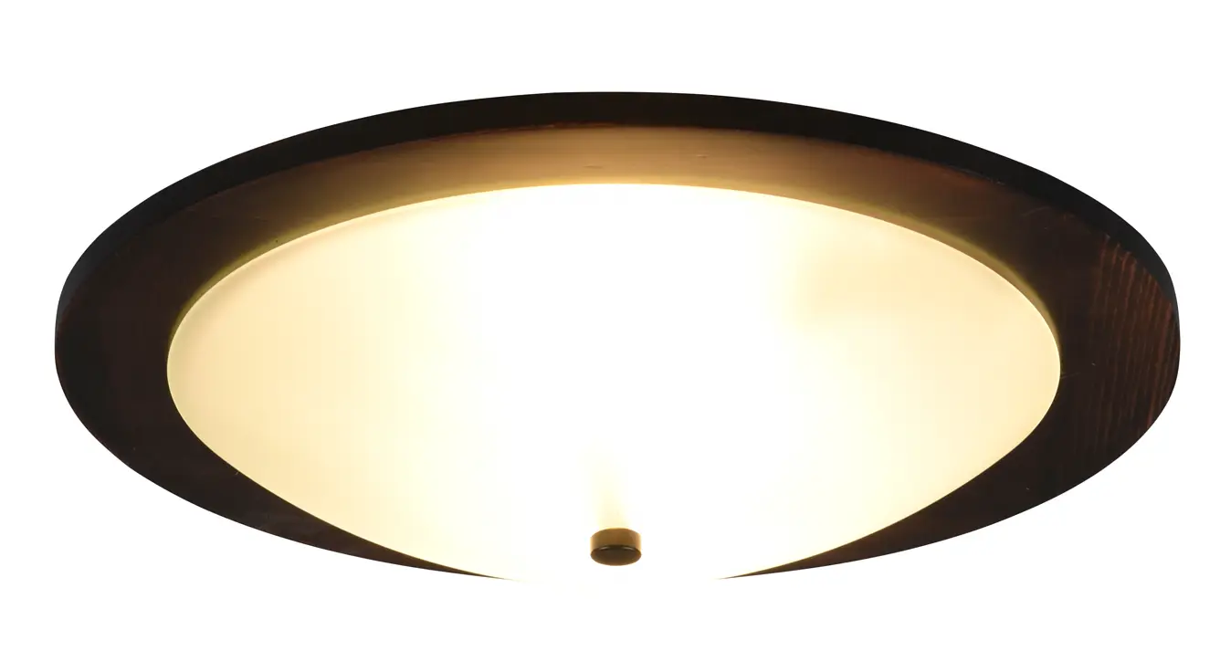 Deckenlampe Holz Braun - Glasschirm Wei脽