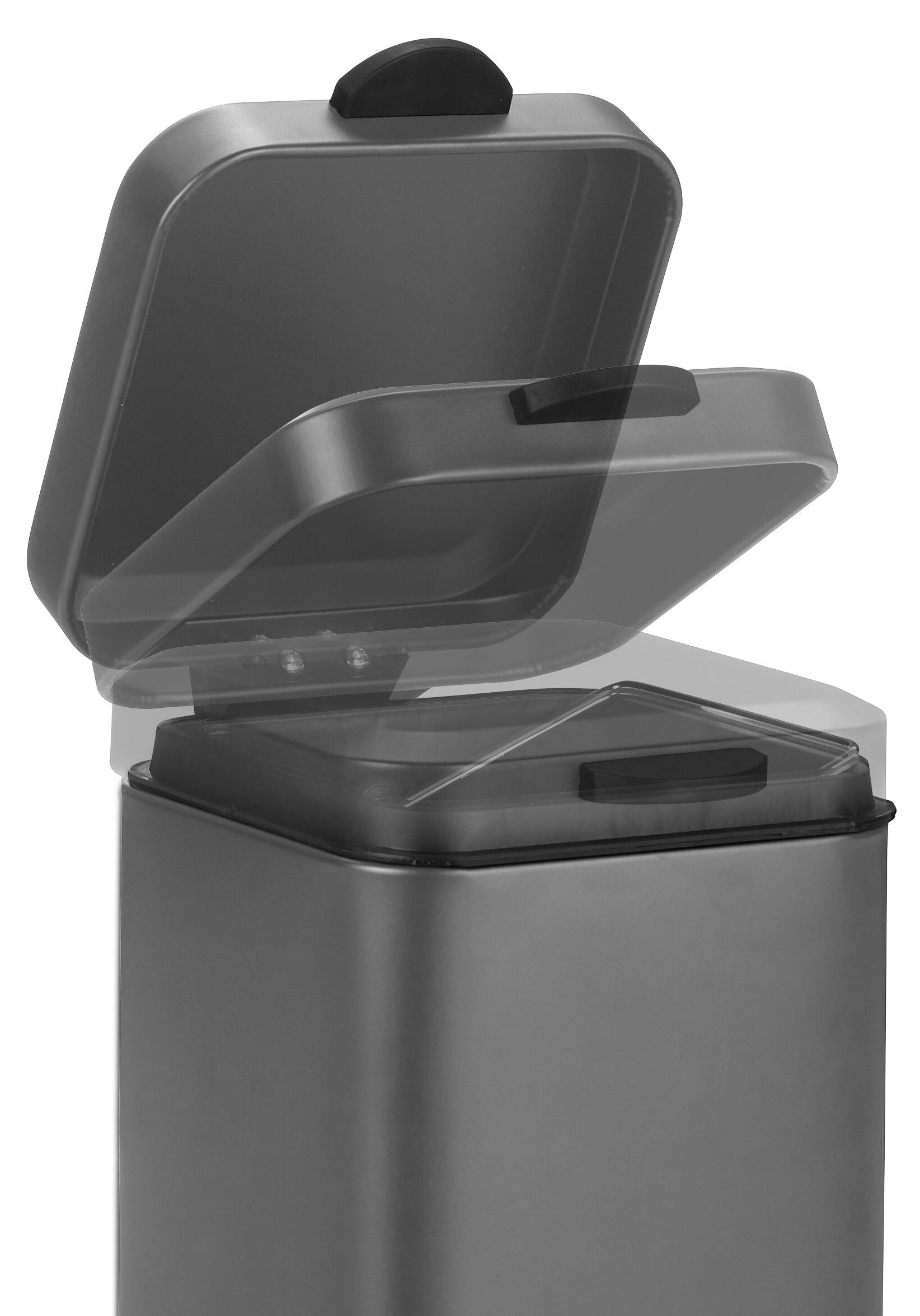 Poubelle De Salle De Bain 10 L Avec Couvercle à Fermeture Douce - Noire, élégante, Seau Amovible