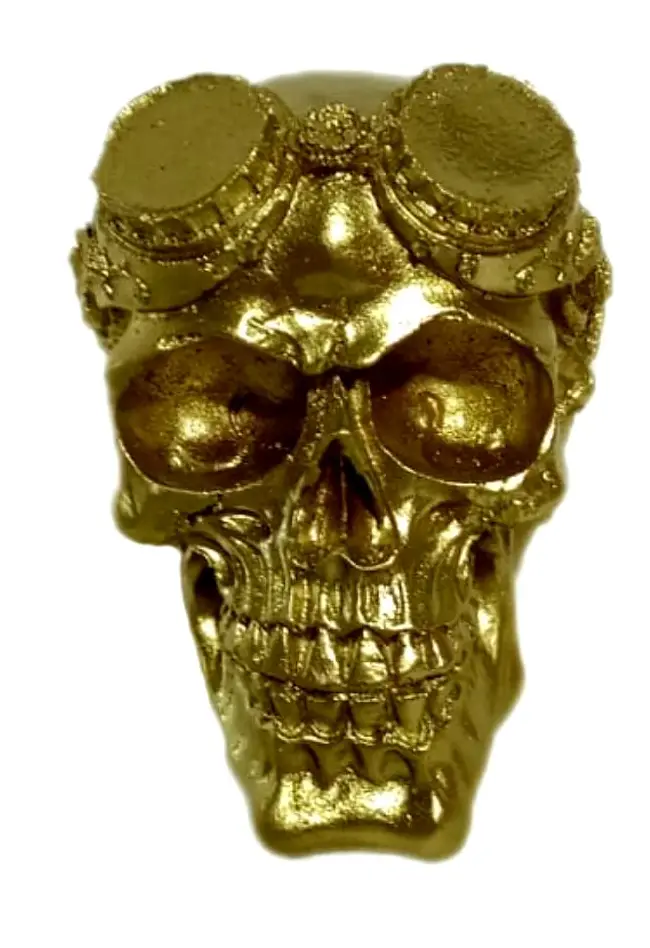 Totenkopf Gold Skulptur Sch盲del