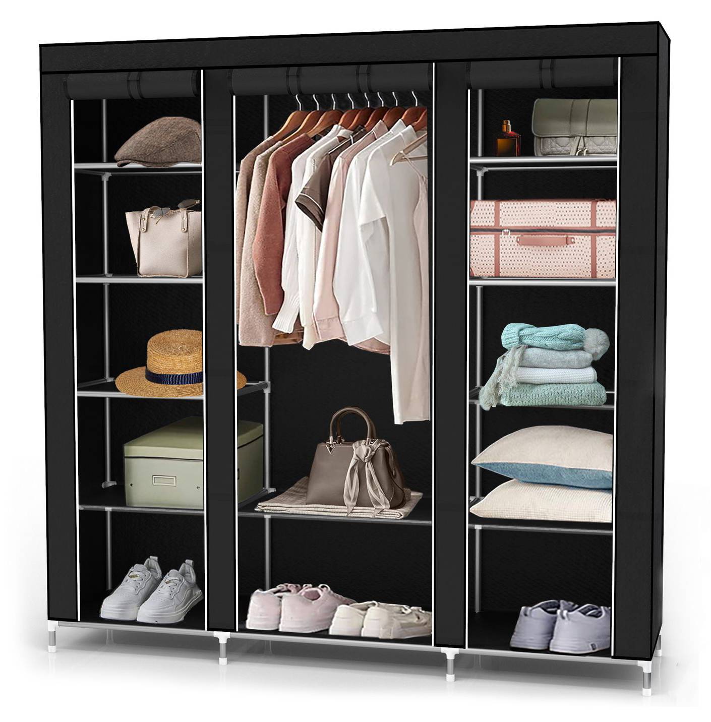 Nevalerra Kleiderschrank Stoff - Platzsparender Faltschrank 155cm