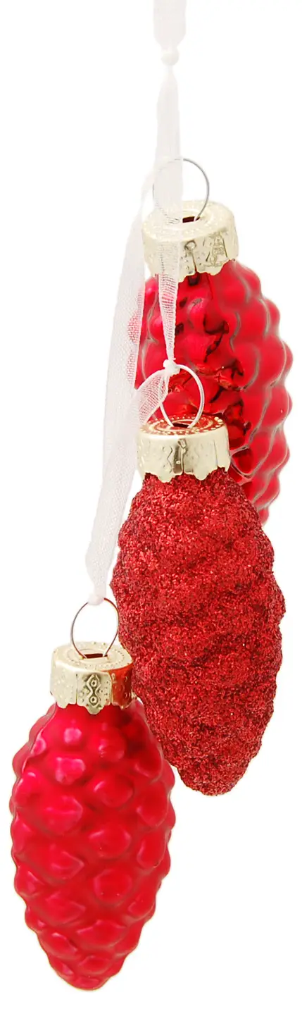 Minitannenzapfen mit Textilband rot