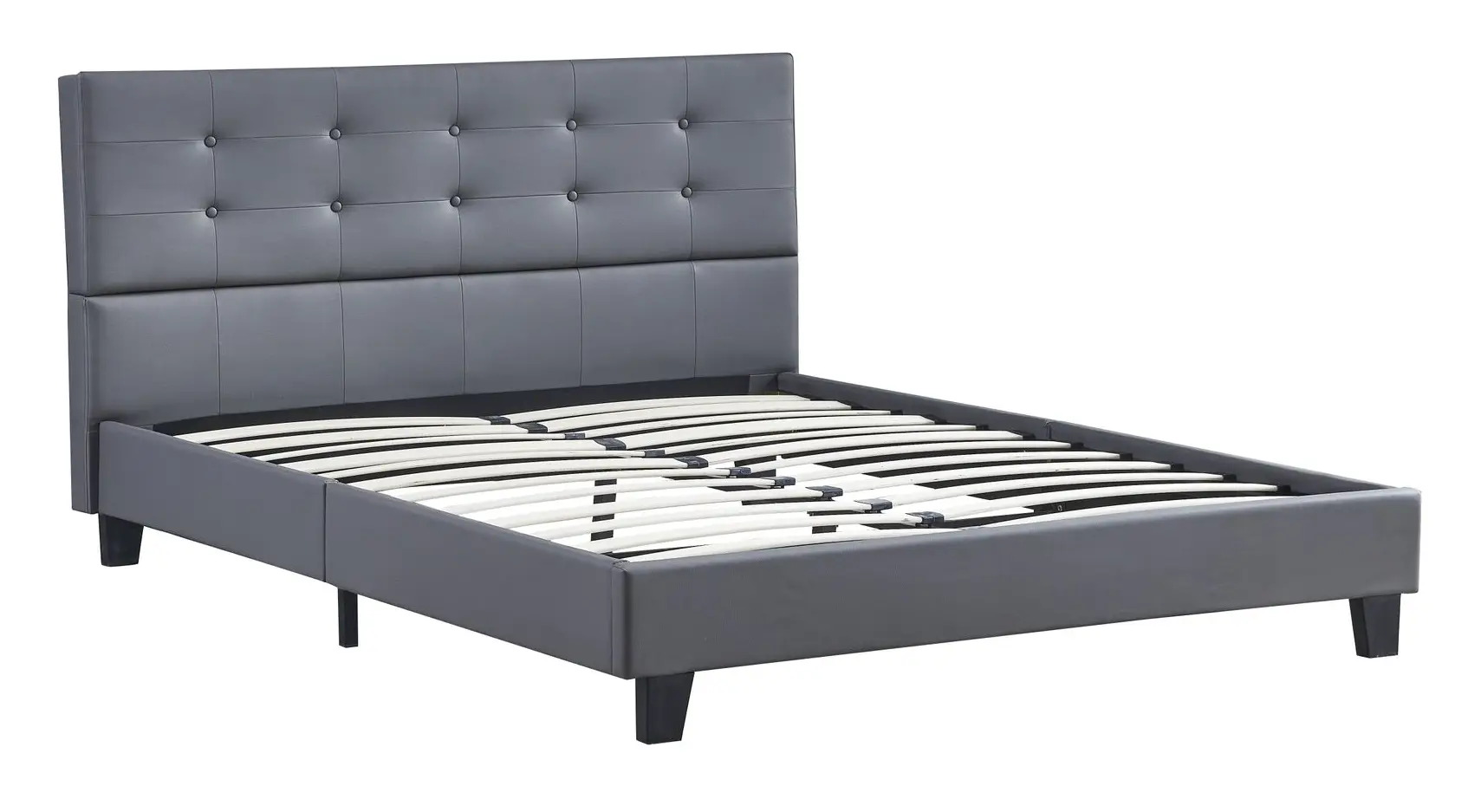 Bett aus grauem Kunstleder 140x190cm