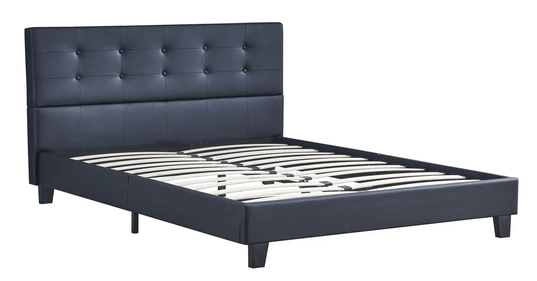 Bett aus schwarzem Kunstleder 140x190cm