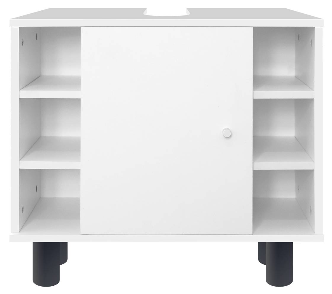 Meuble Sous Lavabo Reladays – 1 Porte, 4 Compartiments – MDF Blanc 60x60x30 Cm – Pour Salle De Bain