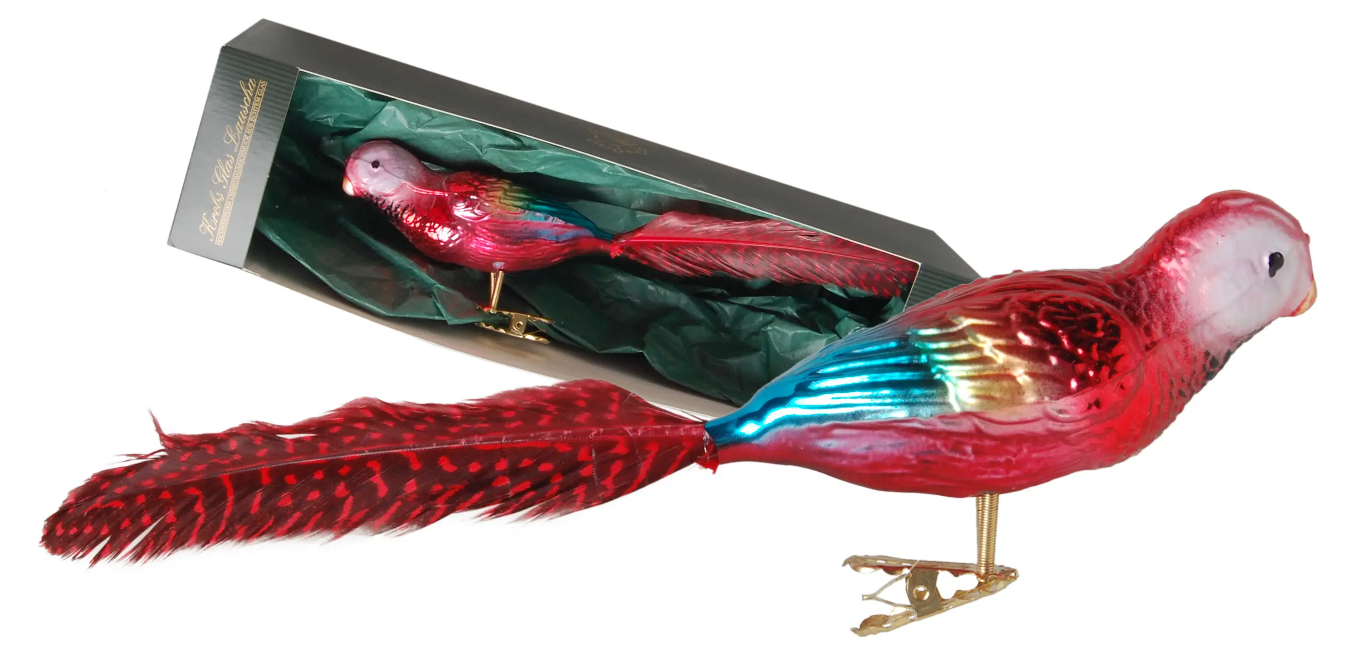 11cm Roter dekorierter Papagei aus Glas