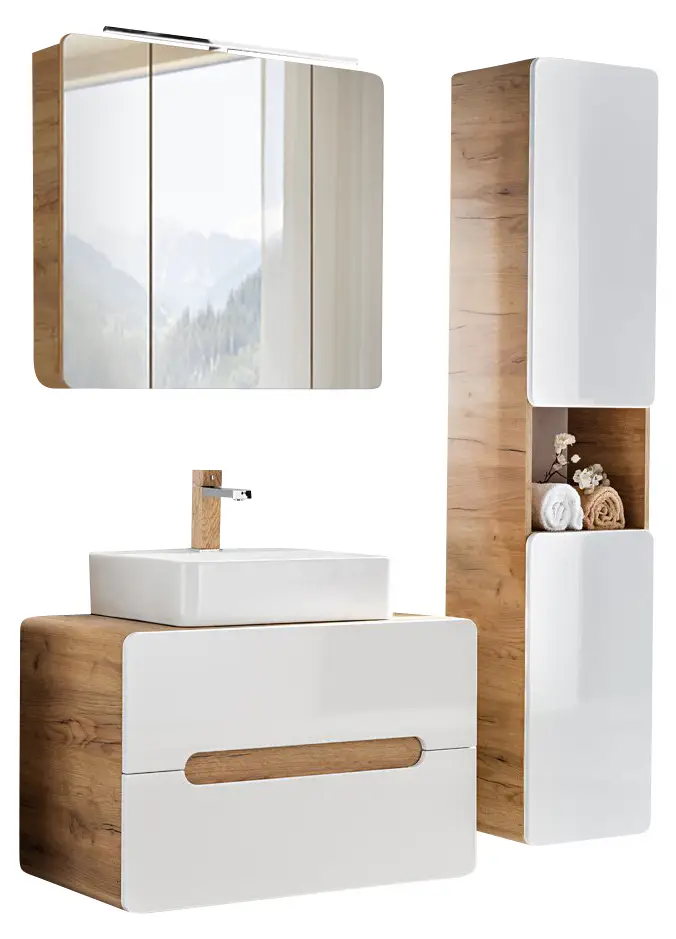 Badezimmer Set mit LED-Spiegelschrank | Badmöbel-Sets