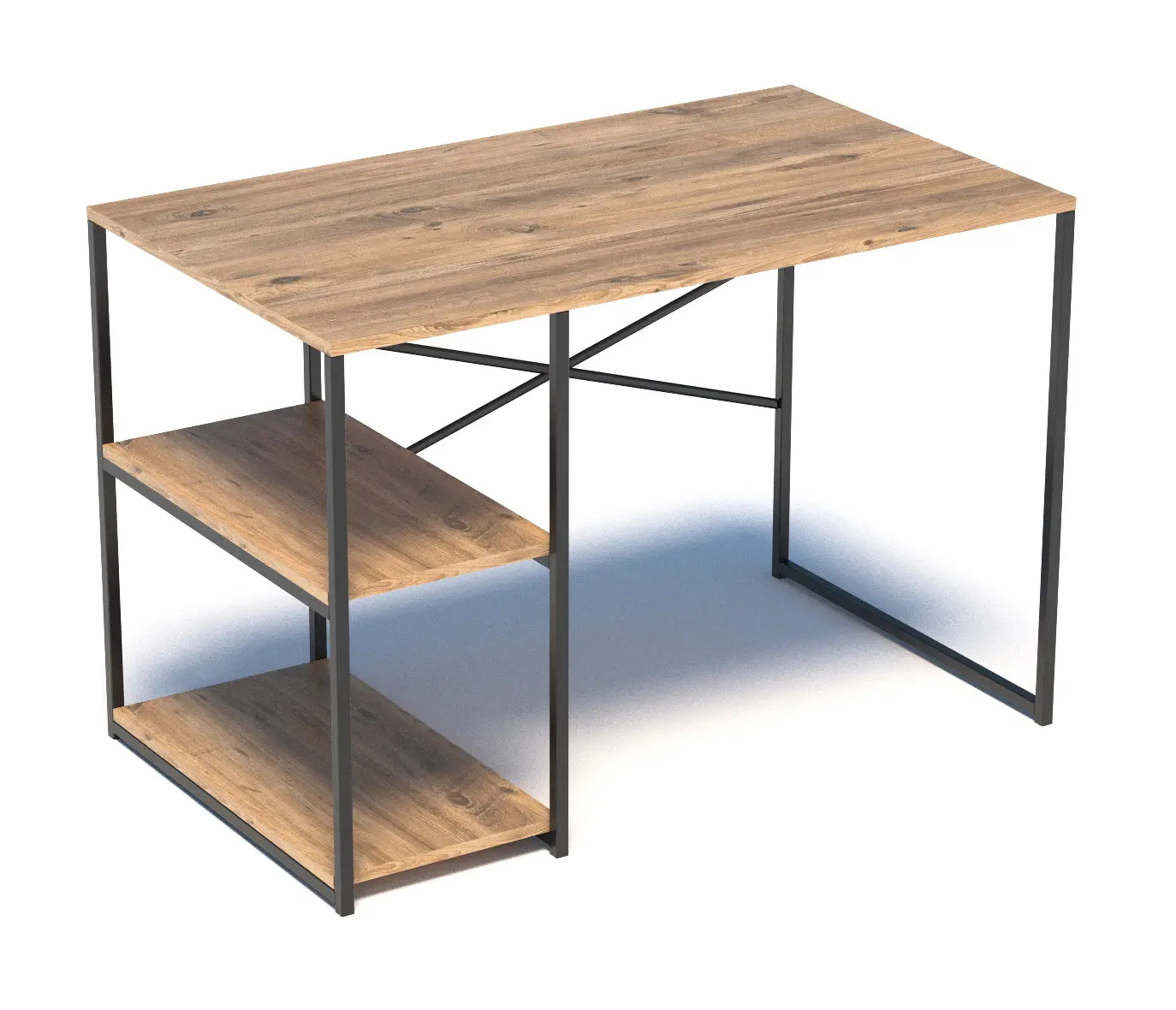 Schreibtisch mit Metallf眉脽e und Regalen