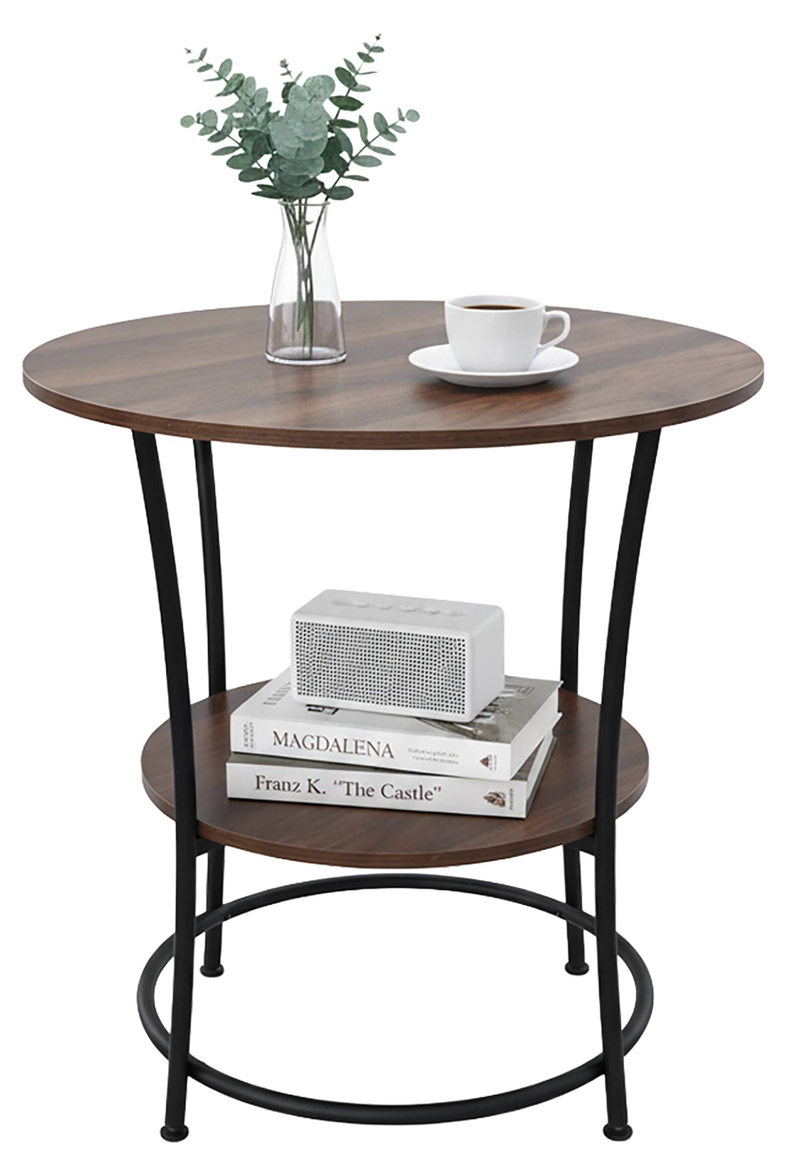 HOOBRO Smalle bijzettafel met laadstation, nachtkastje met 2 vliesladen, compacte bijzettafel, voor kleine kamer, slaapkamer, greige-zwart EBG486CBZ01