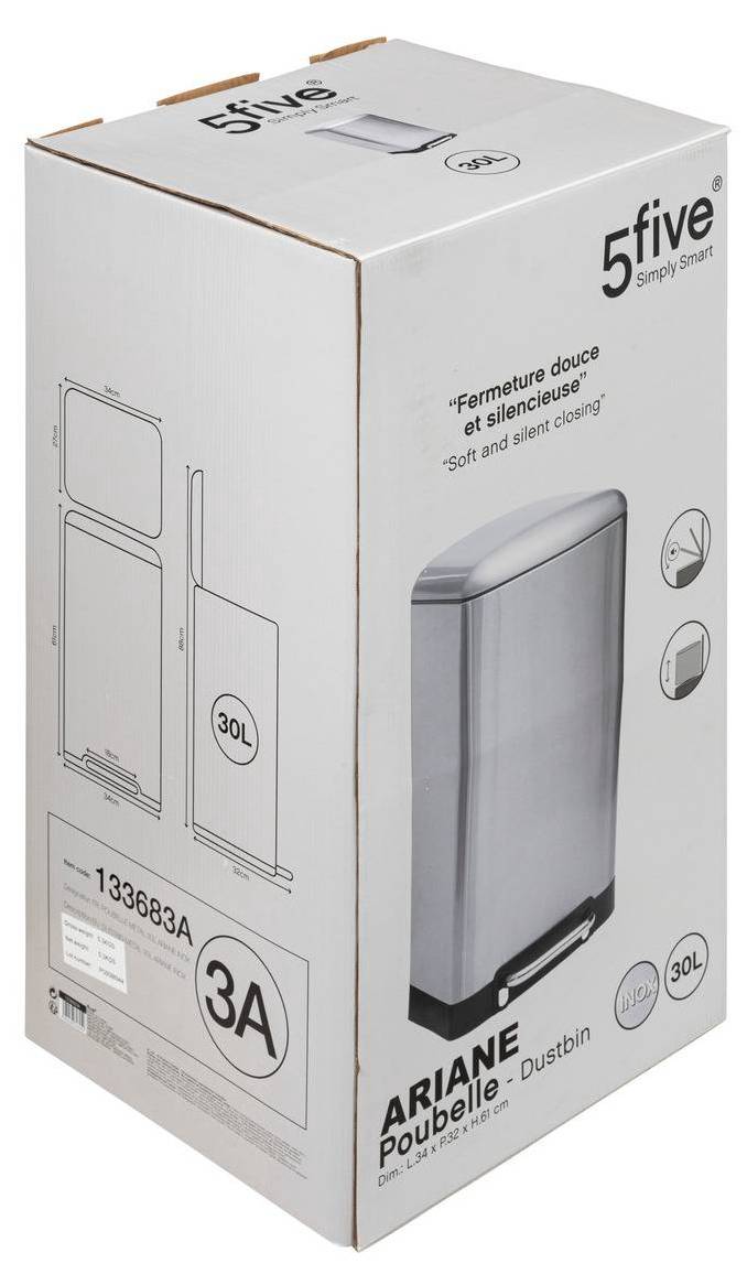 Poubelle à Pédale 5 Five Simply Smart - 30L, Métal, Vert Ariane