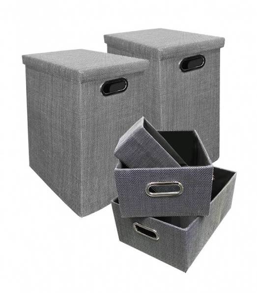 Boîtes de rangement grises pliables avec poignées et couvercle