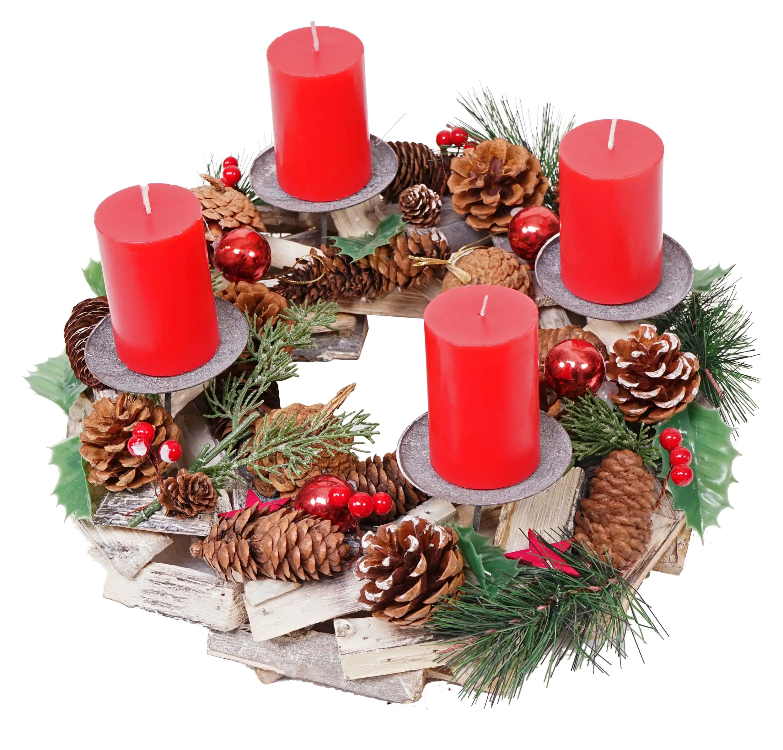 Holz mit MCW-H49 rot Kerzen Adventskranz