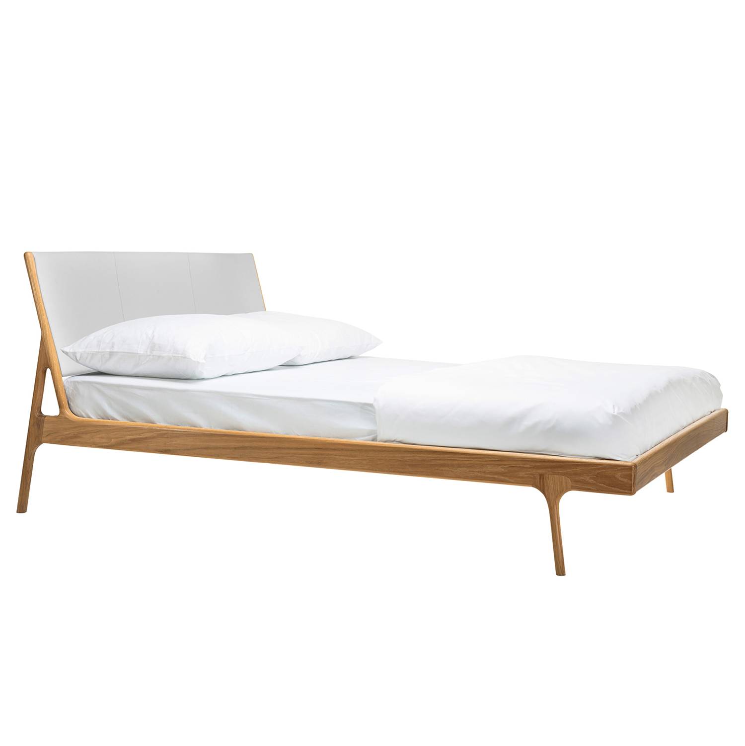goedkoop Bed Fawn I massief eikenhout 180 x 200cm Eikenhout Leer Tupi Lichtgrijs Gazzda
