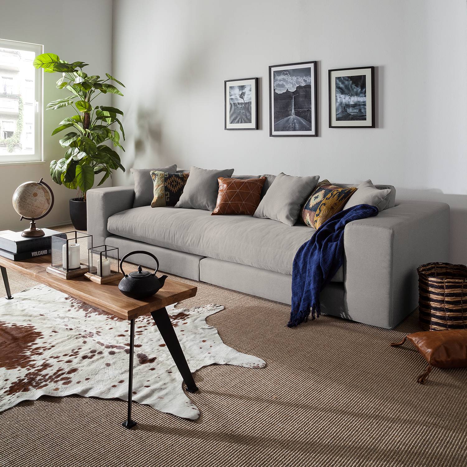 home24 loftscape Bigsofa Winwick Cappuccino Webstoff 295x68x122 cm (BxHxT) Modern