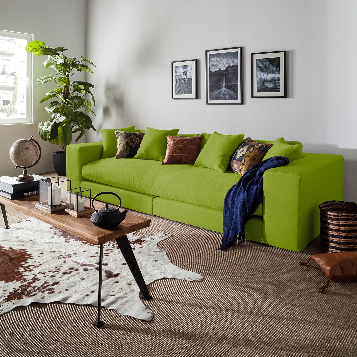 home24 loftscape Bigsofa Winwick Grasgrün Webstoff 295x68x122 cm (BxHxT) Modern
